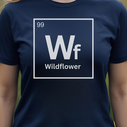 Navy t-shirt with 'Wf Wildflower' logo.