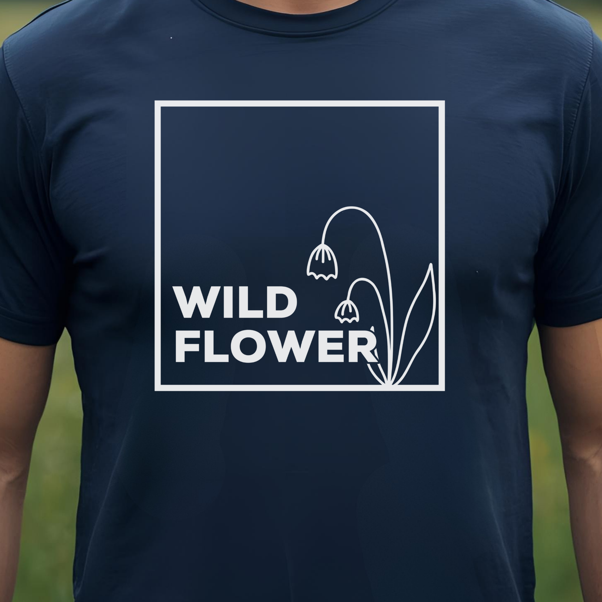 Navy t-shirt with 'Wild Flower' design.