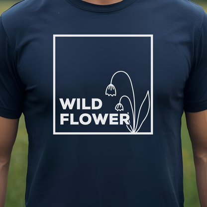 Navy t-shirt with 'Wild Flower' design.
