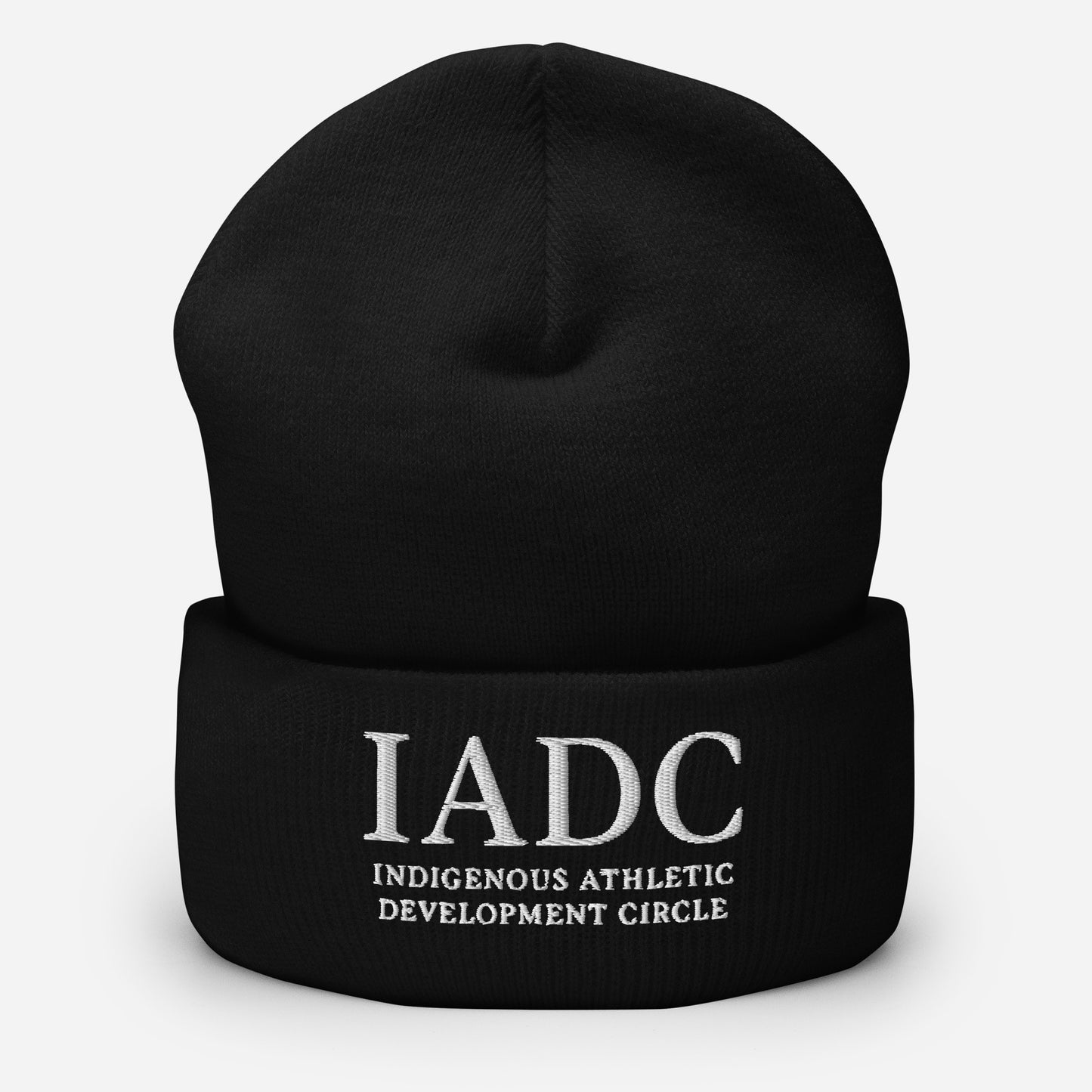 Black beanie with 'IADC Indigenous Athletic Development Circle' logo.