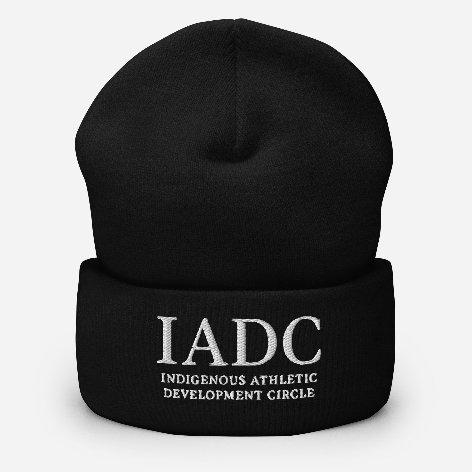 Black beanie with 'IADC Indigenous Athletic Development Circle' logo.