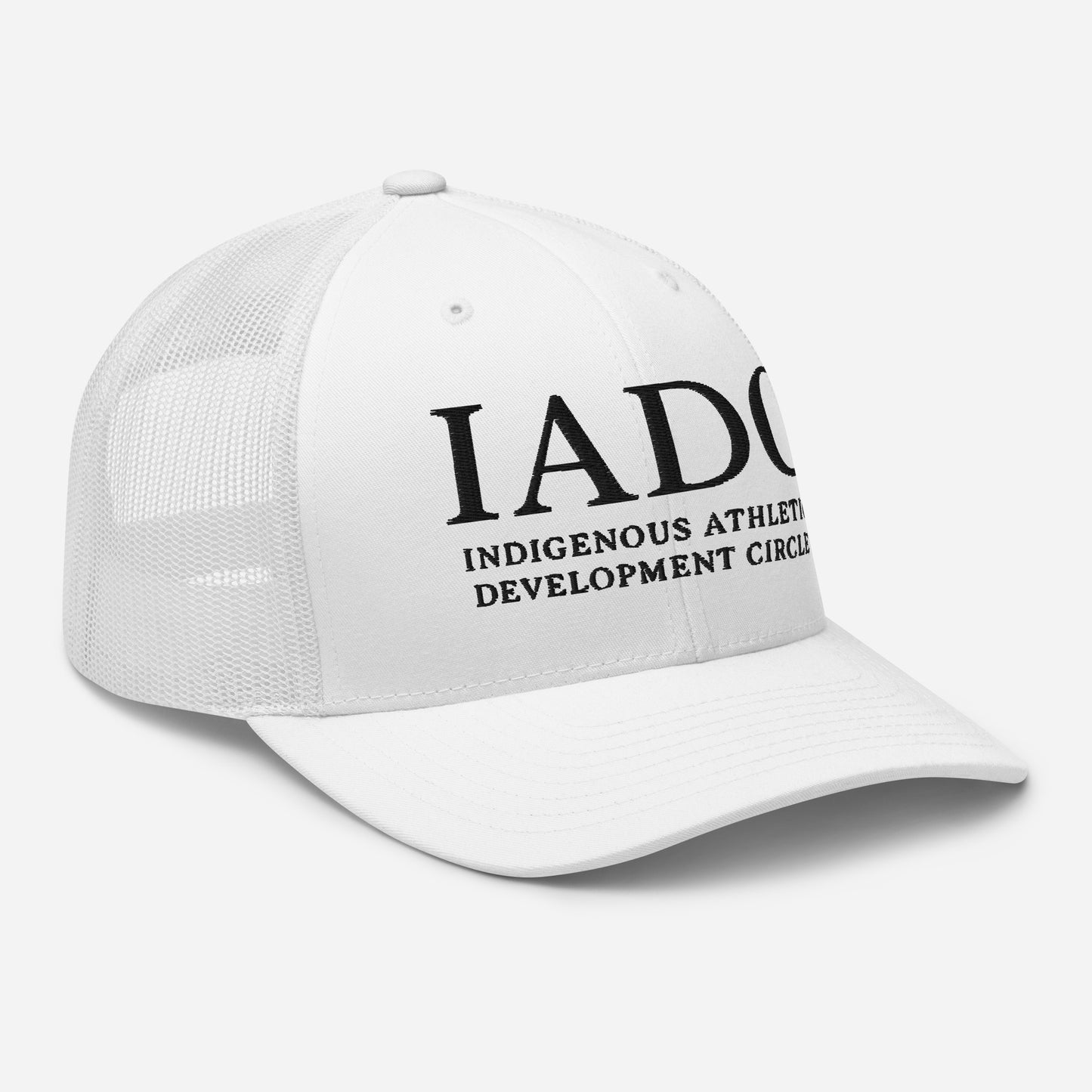 White cap with 'IADO Indigenous Athletes Development Circle' logo.