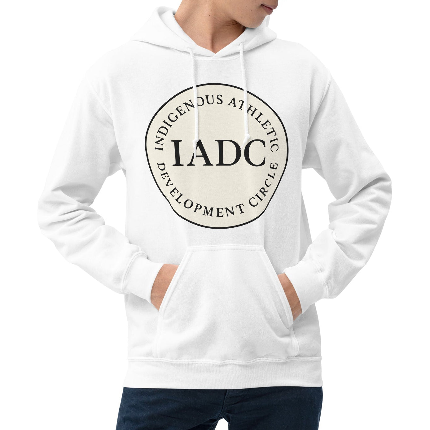 White hoodie with 'IADC' logo