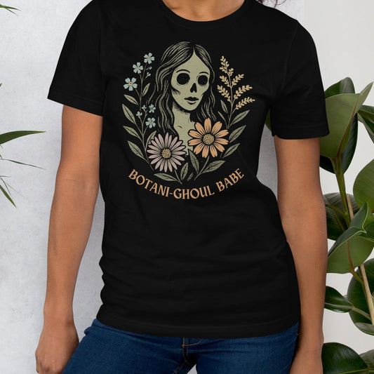 Black t-shirt with 'Botani-Ghoul' text and graphic.