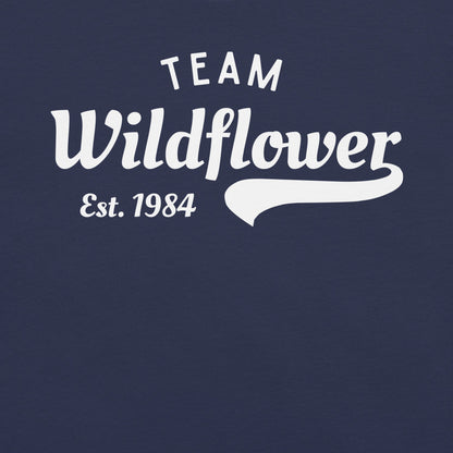 Navy t-shirt with 'Team Wildflower Est. 1984' text.