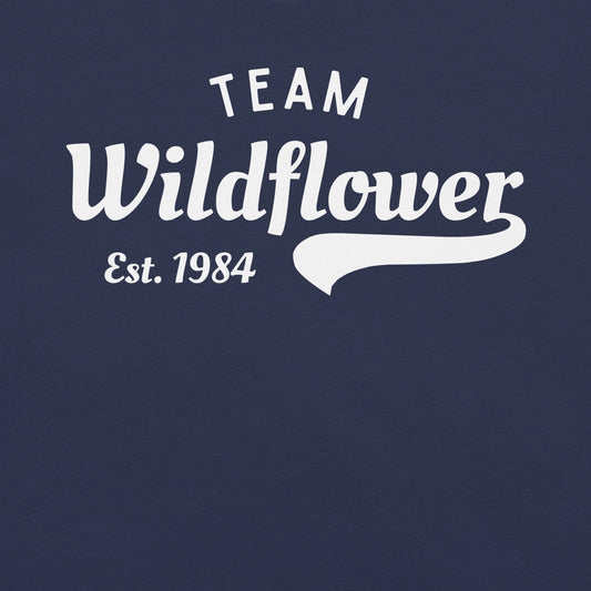 Navy t-shirt with 'Team Wildflower Est. 1984' text.