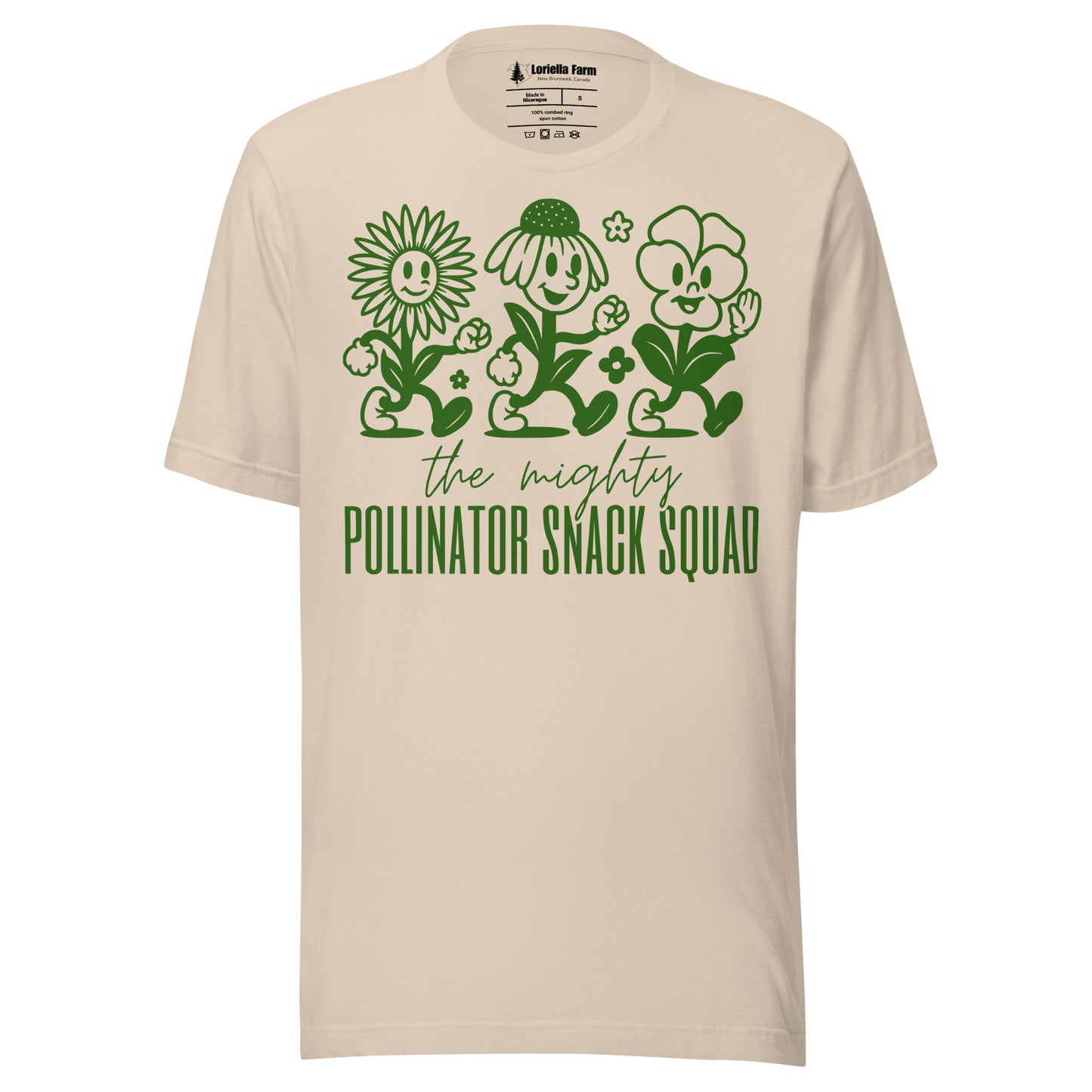 Soft Cream t-shirt with pollinator-themed design.
