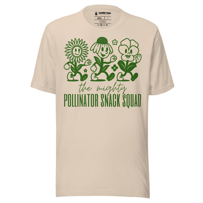 Soft Cream t-shirt with pollinator-themed design.