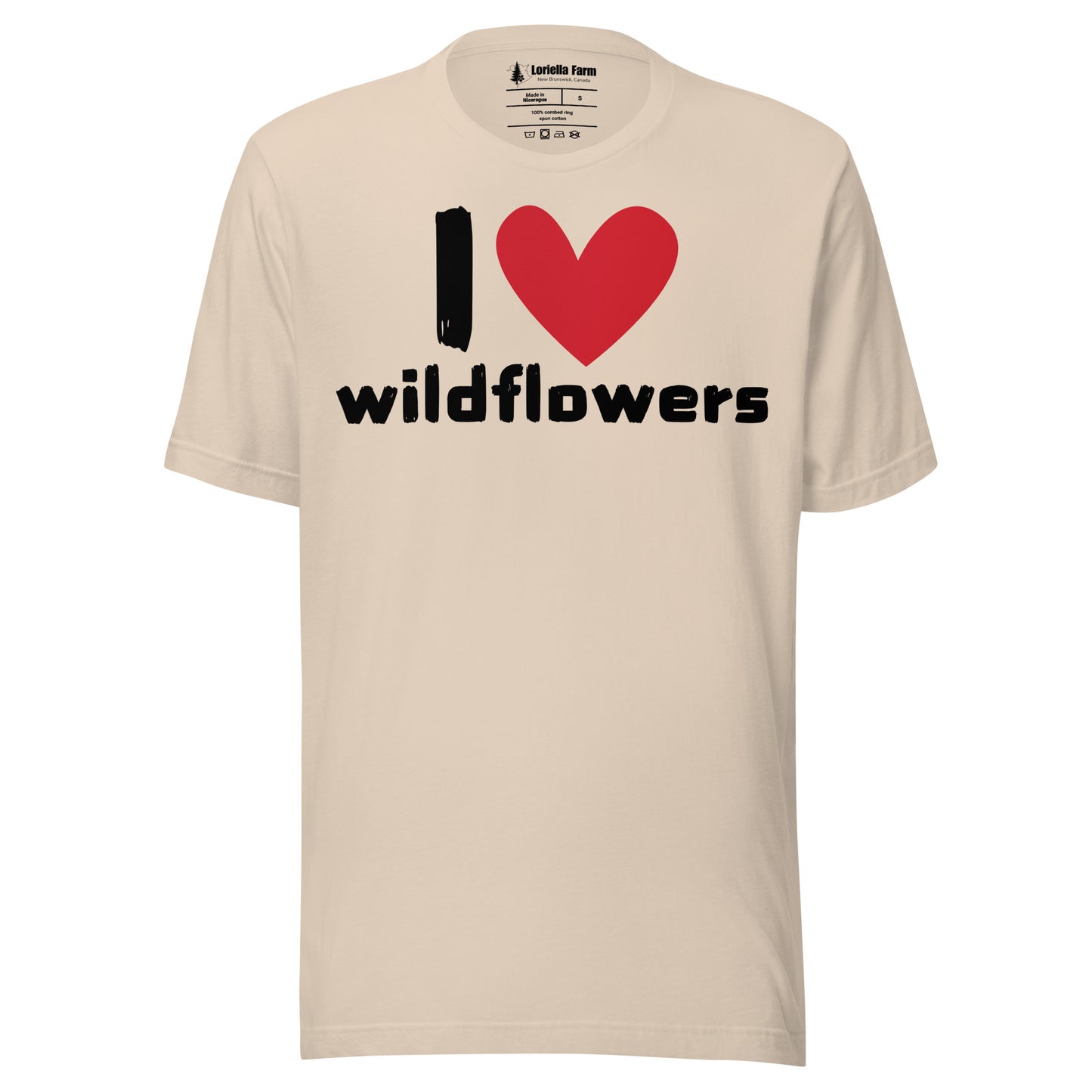 Soft Cream t-shirt with 'I ❤️ wildflowers' text.