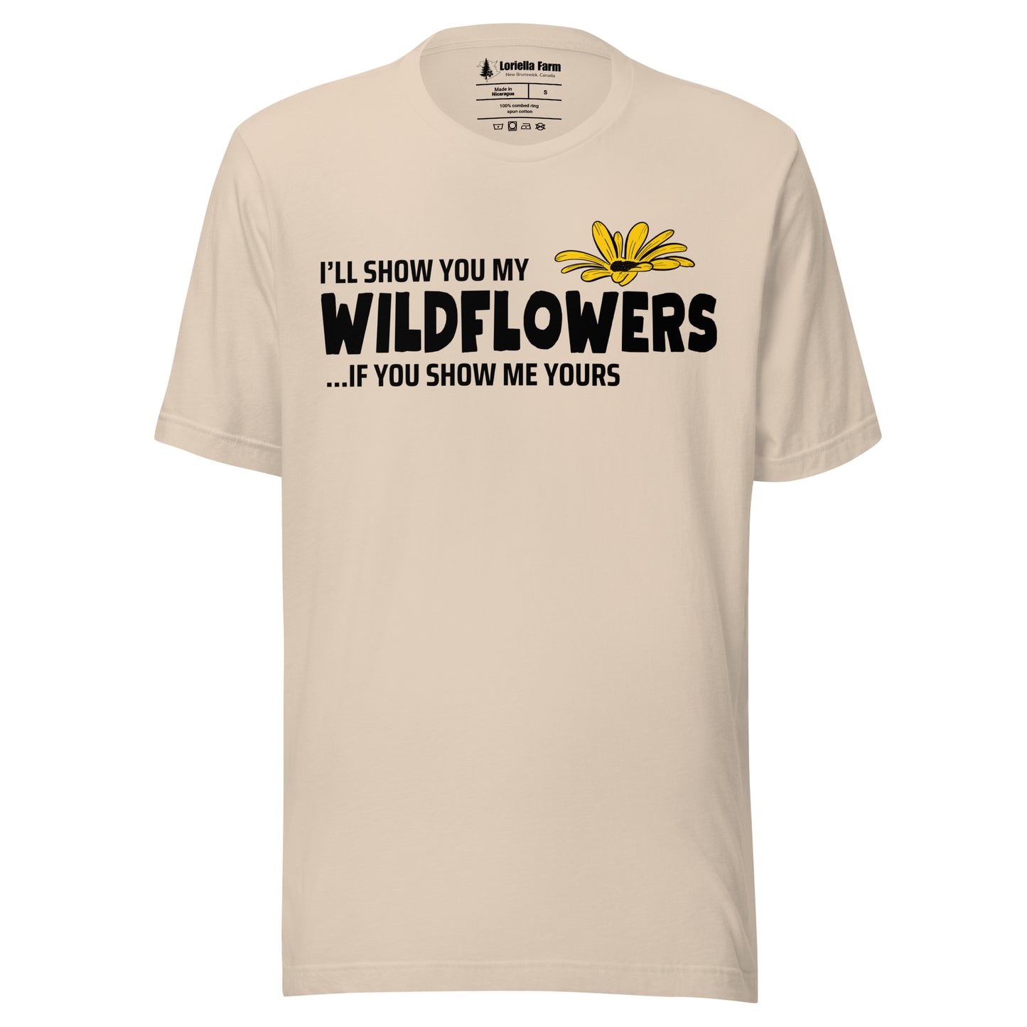 Soft Cream t-shirt with text and flower graphic.