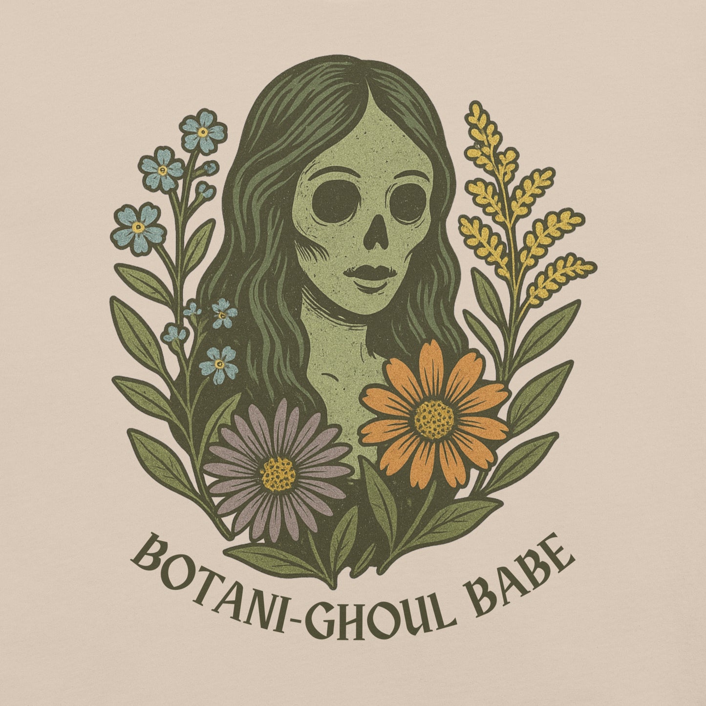 Soft Cream t-shirt with 'Botani-Ghoul' text and graphic.