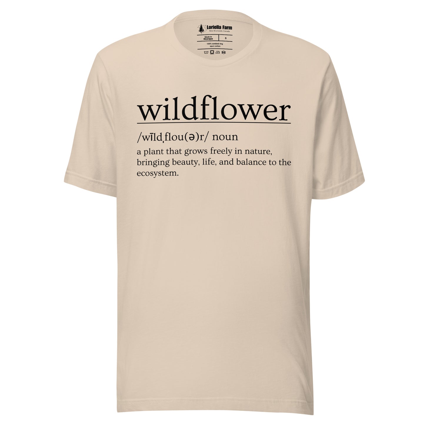 Soft Cream t-shirt with definition of 'wildflower'.