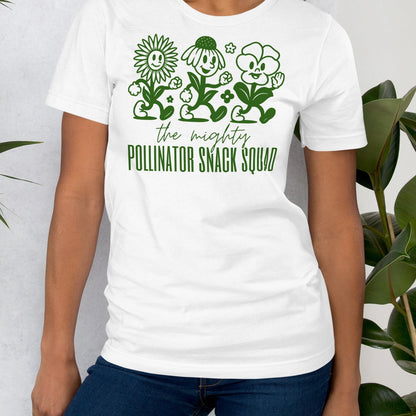 White t-shirt with graphics and text.