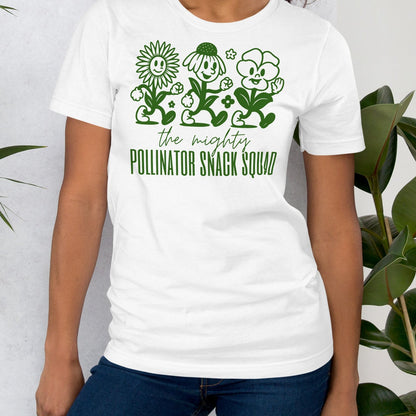 White t-shirt with graphics and text.