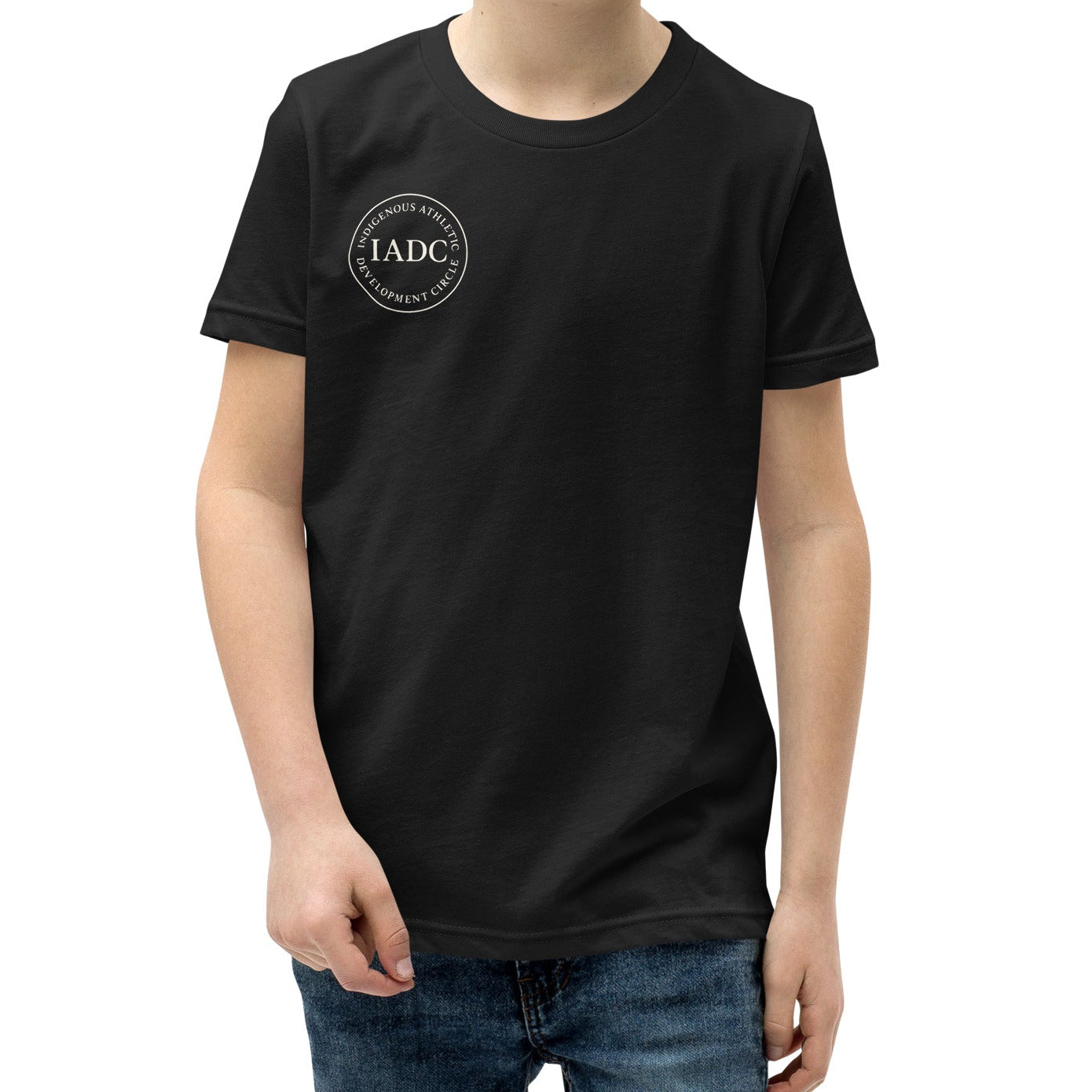 Black t-shirt with a logo.